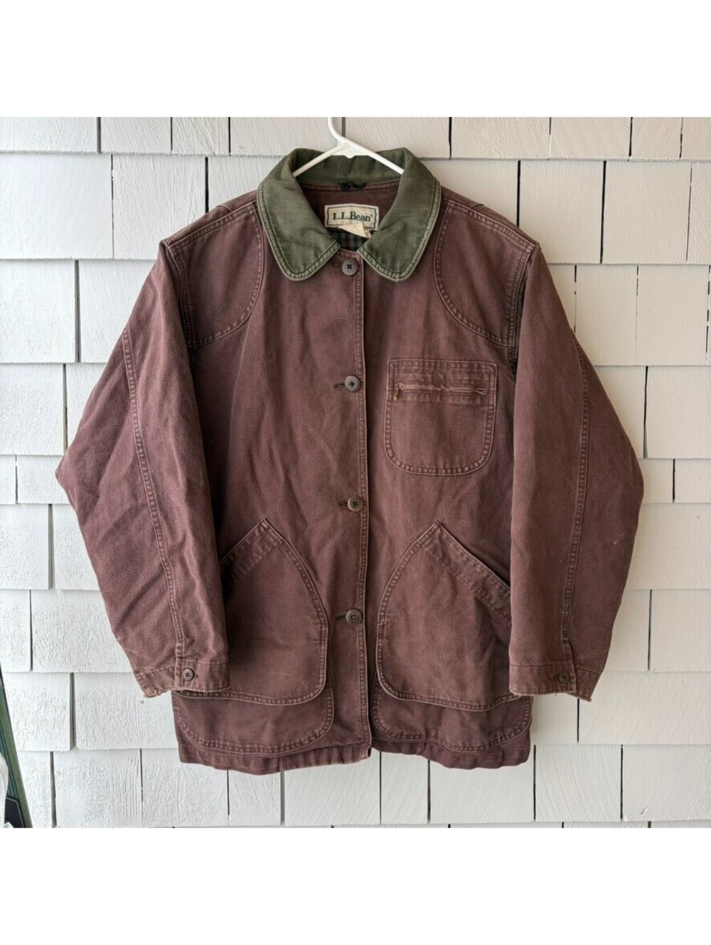 Vintage 90s L.L.Bean Barn Chore Coat Womens M Maroon Made in USA Corduroy Lined